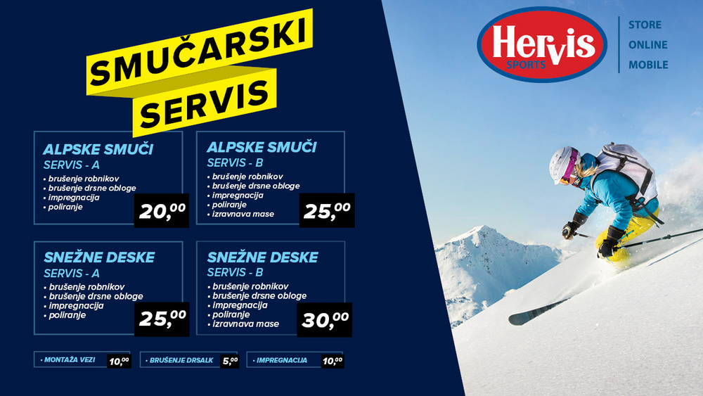 Smučarski servis v trgovini Hervis